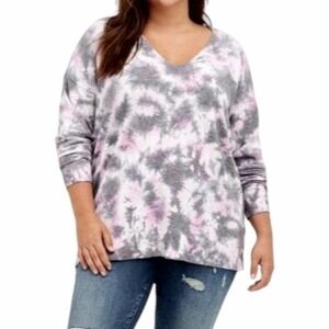 Torrid Htay Pink Tie Dye‎ Pullover Drop Shoulder Sweater Size 0